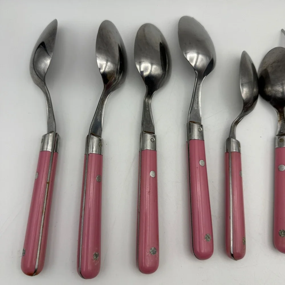 Interpur Flatware Set Mixed Pink Marmalade Goose Pattern Vintage Stainless Steel